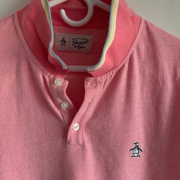 Original Penguin Polo Short Sleeve Stripe Pink XL Slim Fit Preppy Plazacore Golf - Picture 4 of 12